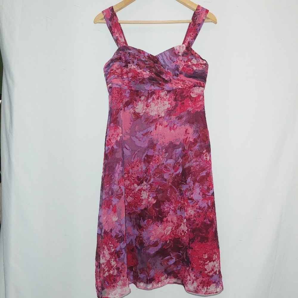 Tahari ASL Silk Chifon Floral Blotch Pattern Mini Dress